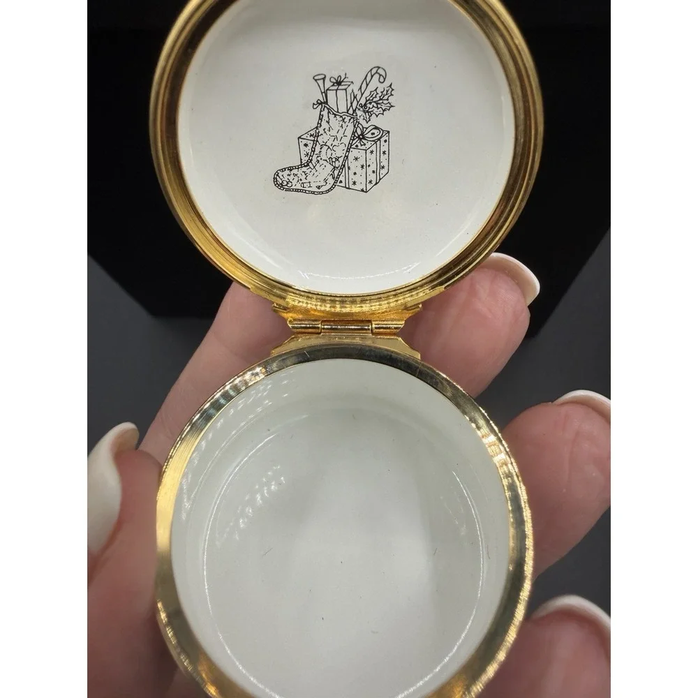 🎄Halcyon Days Enamels 1986 Christmas Trinket Box – Santa & Sleigh Lid – Vintage
